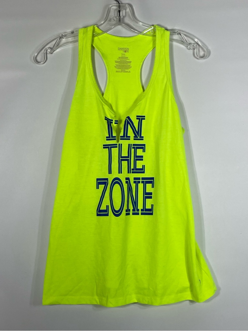 Danskin Womens Medium Racerback Tank with 'IN THE ZONE' Graphic Neon Yellow